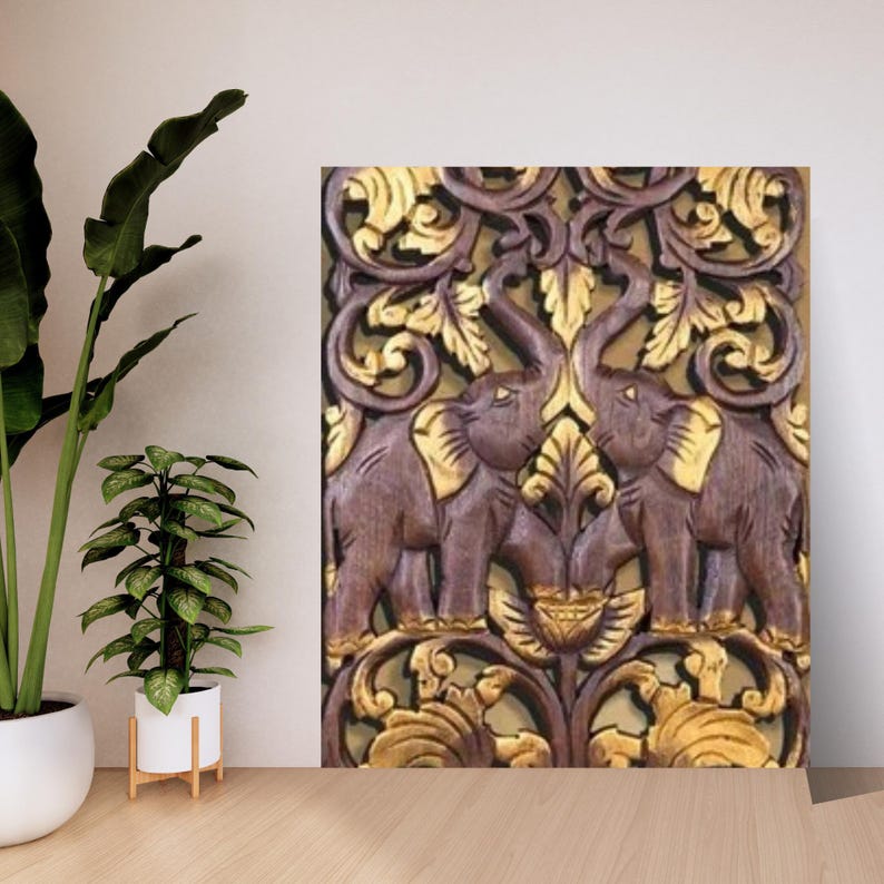 Handcrafted Teak Wood Elephant Wall Art: Thai Carved Panel - Etsy