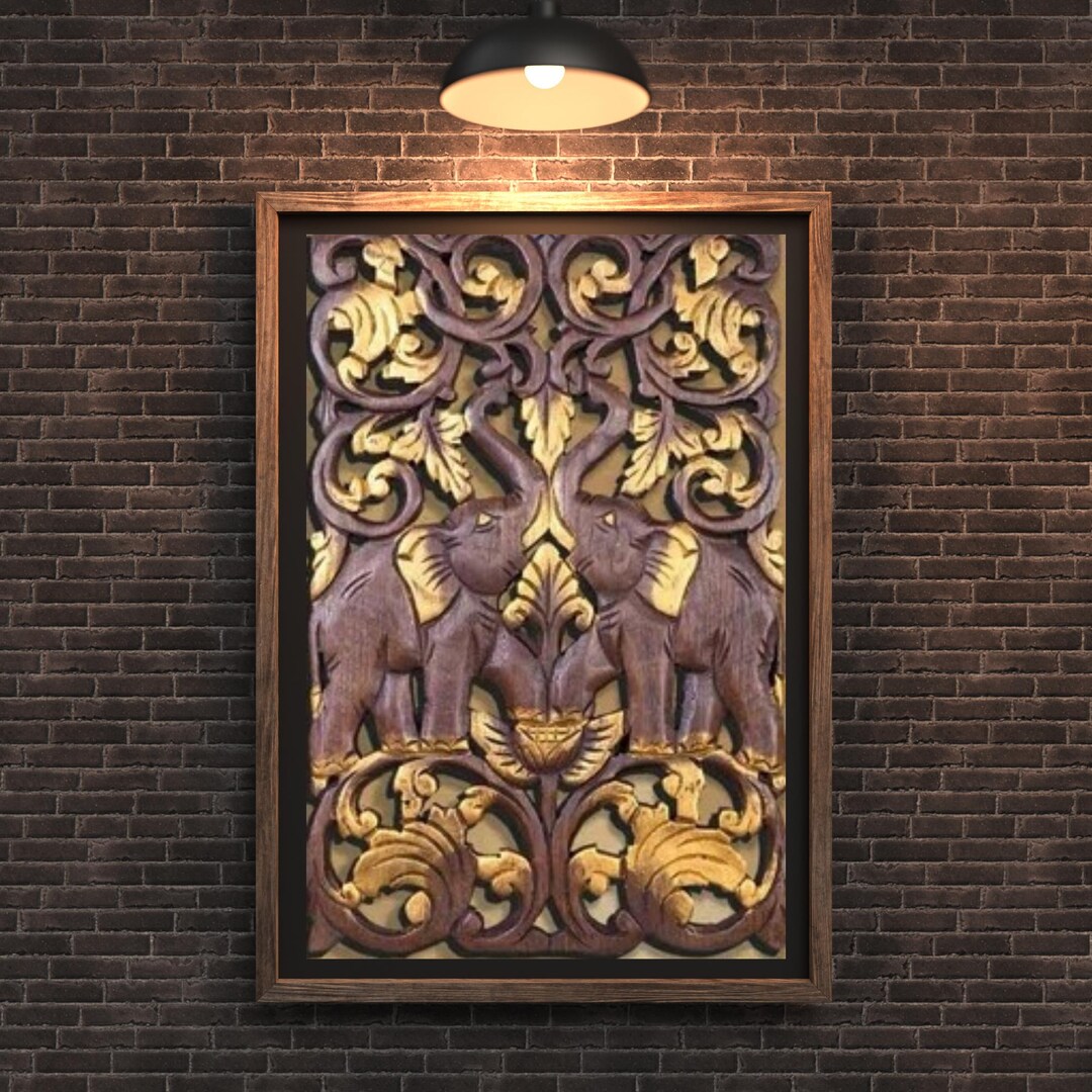 Handcrafted Teak Wood Elephant Wall Art: Thai Carved Panel - Etsy