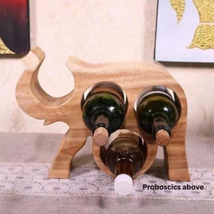 Handmade Acacia Wood Elephant Wine Rack: Rustic Farmhouse Decor