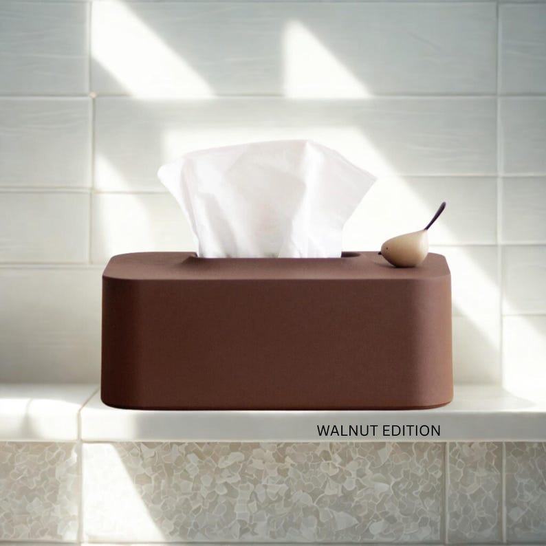 Minimalist Bird Tissue Box Cover - Nordic Modern Decor Walnut