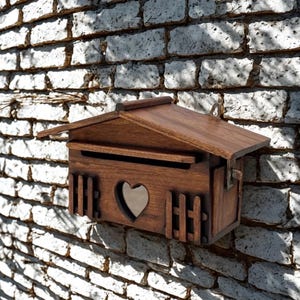 Handmade Teak Wood Mailbox: Rustic Heart Cutout Wall Mount