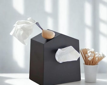 Bird House Tissue Box Cover: Modern Nordic Decor, Pop-Up Tissues Only