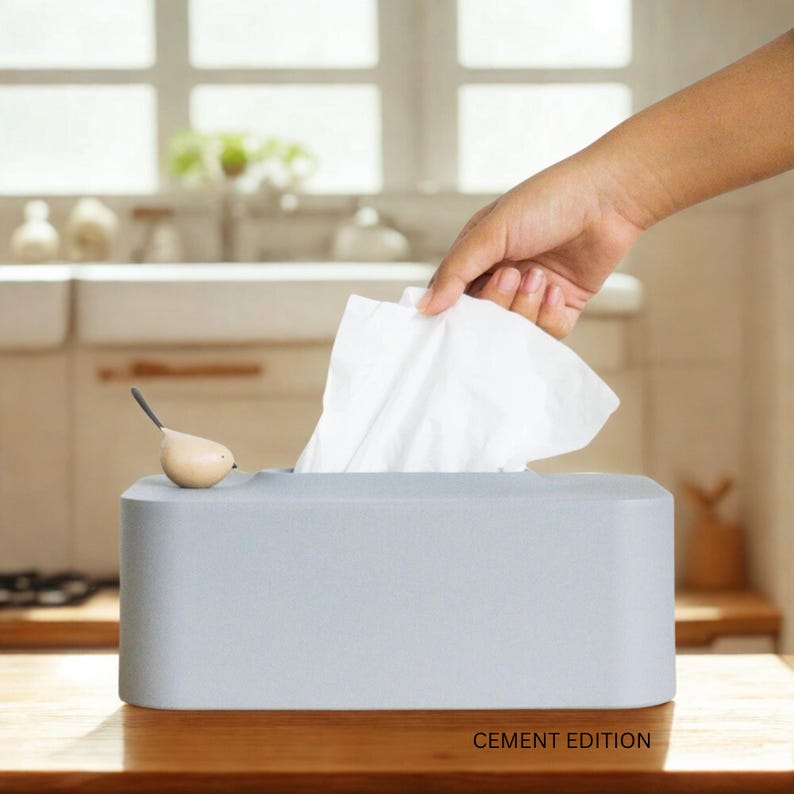 Minimalist Bird Tissue Box Cover - Nordic Modern Decor Cement