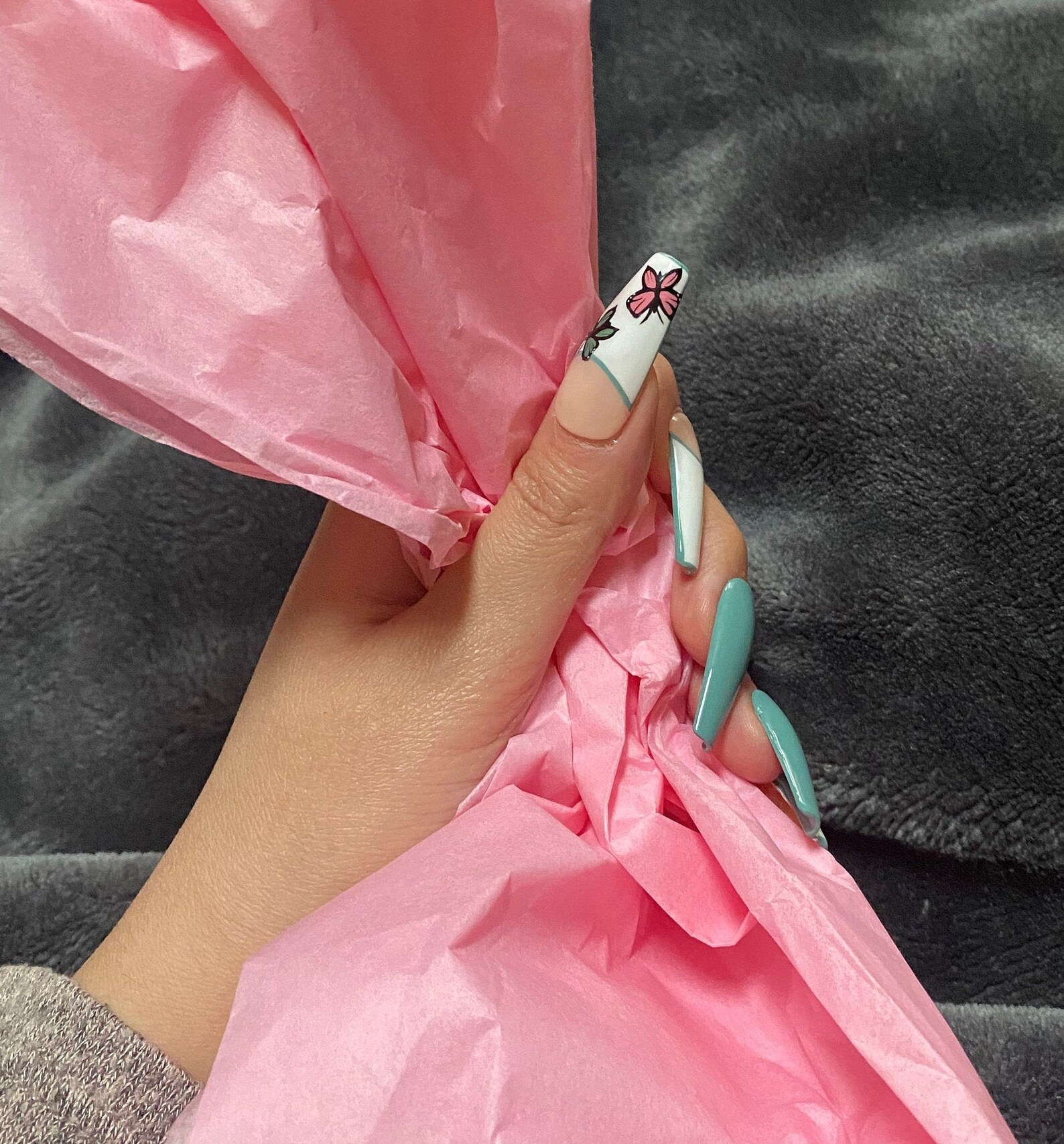 Blue French Tip Butterfly Nails | Etsy