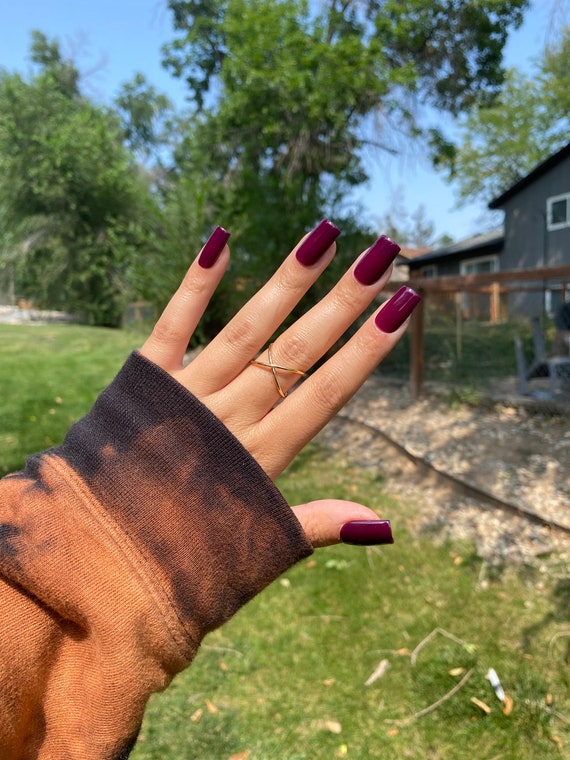 Dark Maroon Autumn Nails Short Square in Picture Fall Nails Etsy