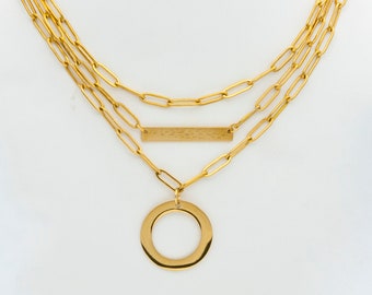 Lili Collar de eslabones de oro gruesos, collares de hardware apilables, Conjunto de tres cadenas de oro