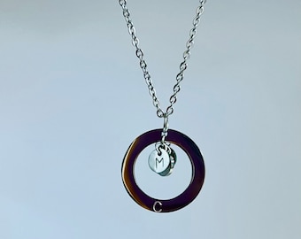 Personalized Sterling Silver Initial Disc Necklace - Hand Stamped