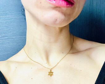 Sterling Silver Star of David Necklace: Gold-Filled Magen David
