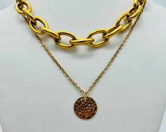 Collar de cadena de eslabones de oro grueso: capas de varias hebras bañadas en oro de 18 quilates