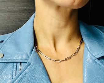 Sterling Silver Paperclip Chain Necklace: Chunky Link, Layering Style