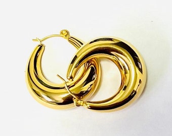 Thick Gold Oval Hoop Earrings: 18K Goldfill, Sterling Silver Base