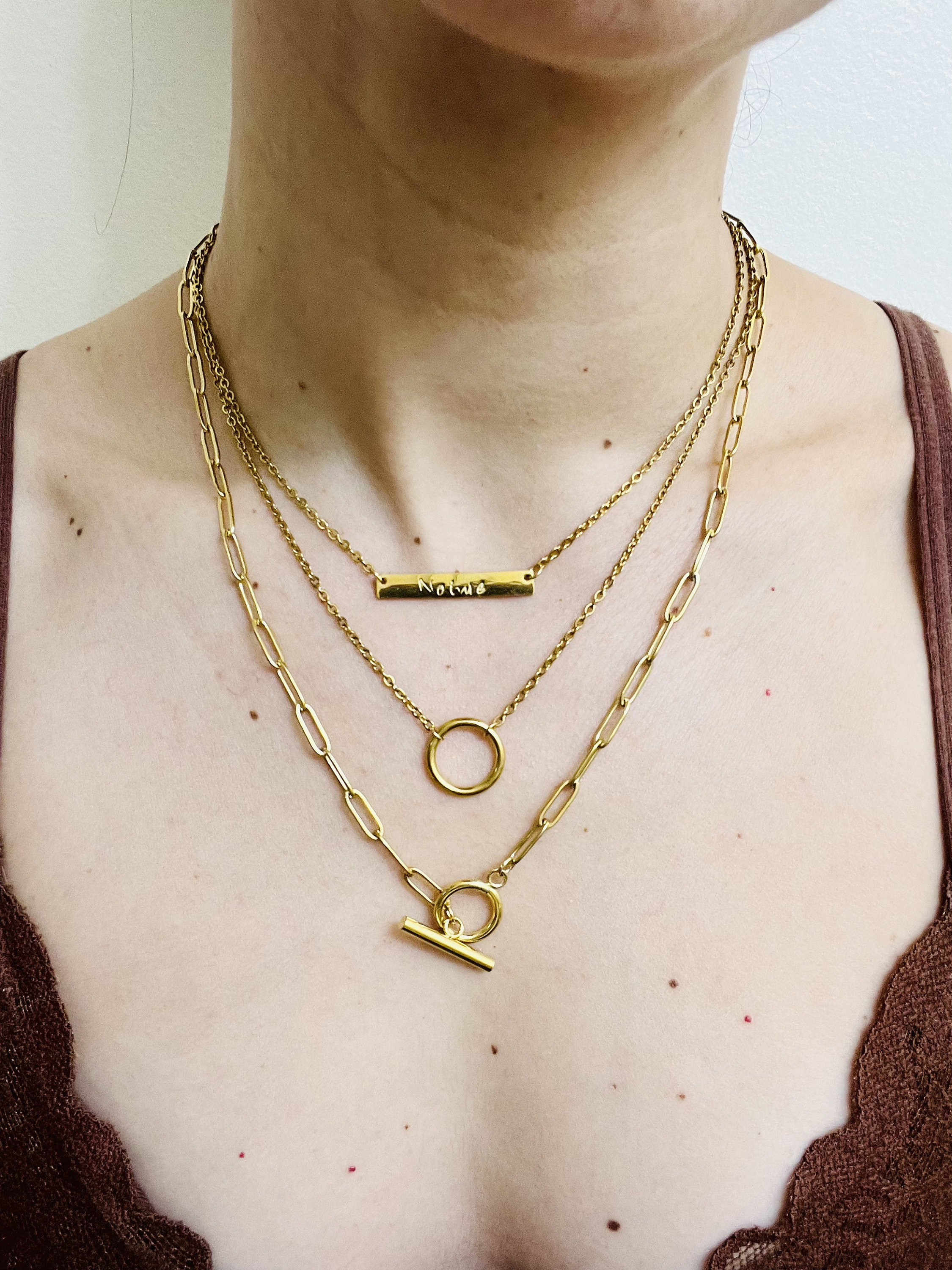 Lili Set of 3 Chunky Gold Link Paperclip Chain, Layered