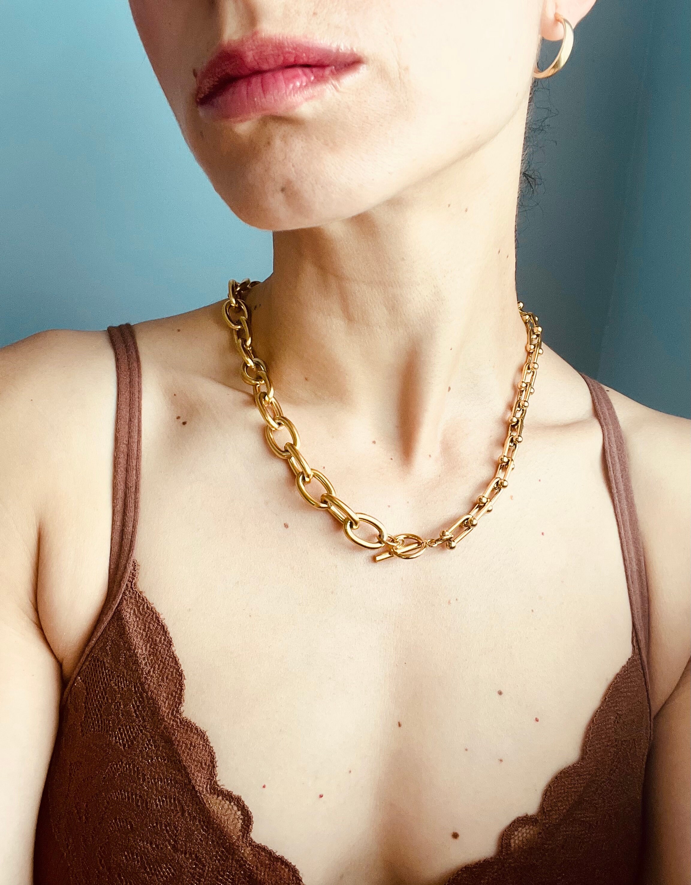 Lili Chunky Gold Hardware Necklace, Big Link Necklace, Cubin