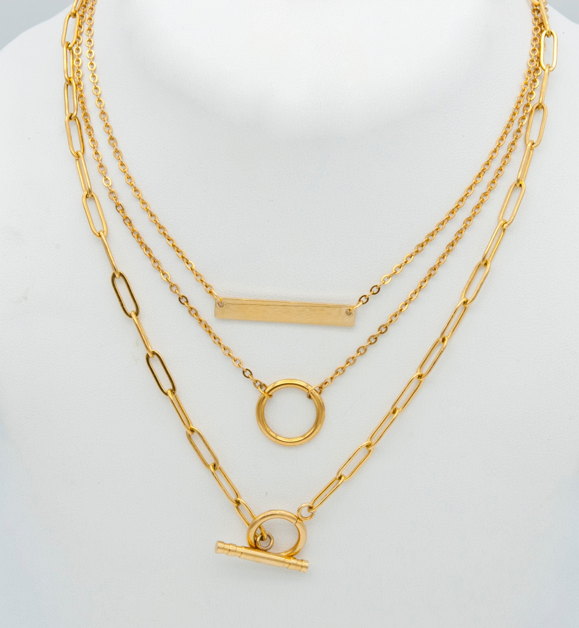 Lili Set of 3 Chunky Gold Link Paperclip Chain, Layered