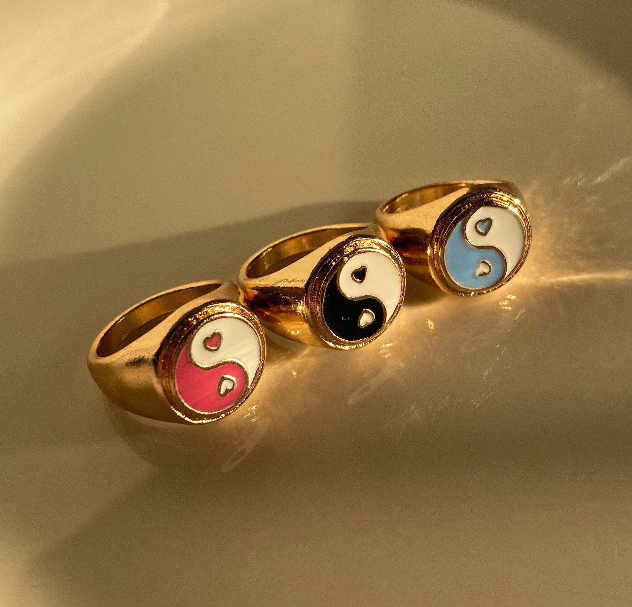 Yin Yang Ring Pink/blue Ring Gold Jewelry Yin Yang Etsy