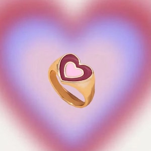 Pink Double Heart Ring | Fuchsia Ring, Gold Jewelry, Gift For Her, Trendy Rings, Gold Rings