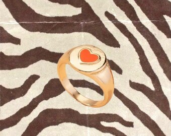 Orange Heart Ring, Gold Jewelry, Gift For Her, Trendy Rings, Orange Jewelry