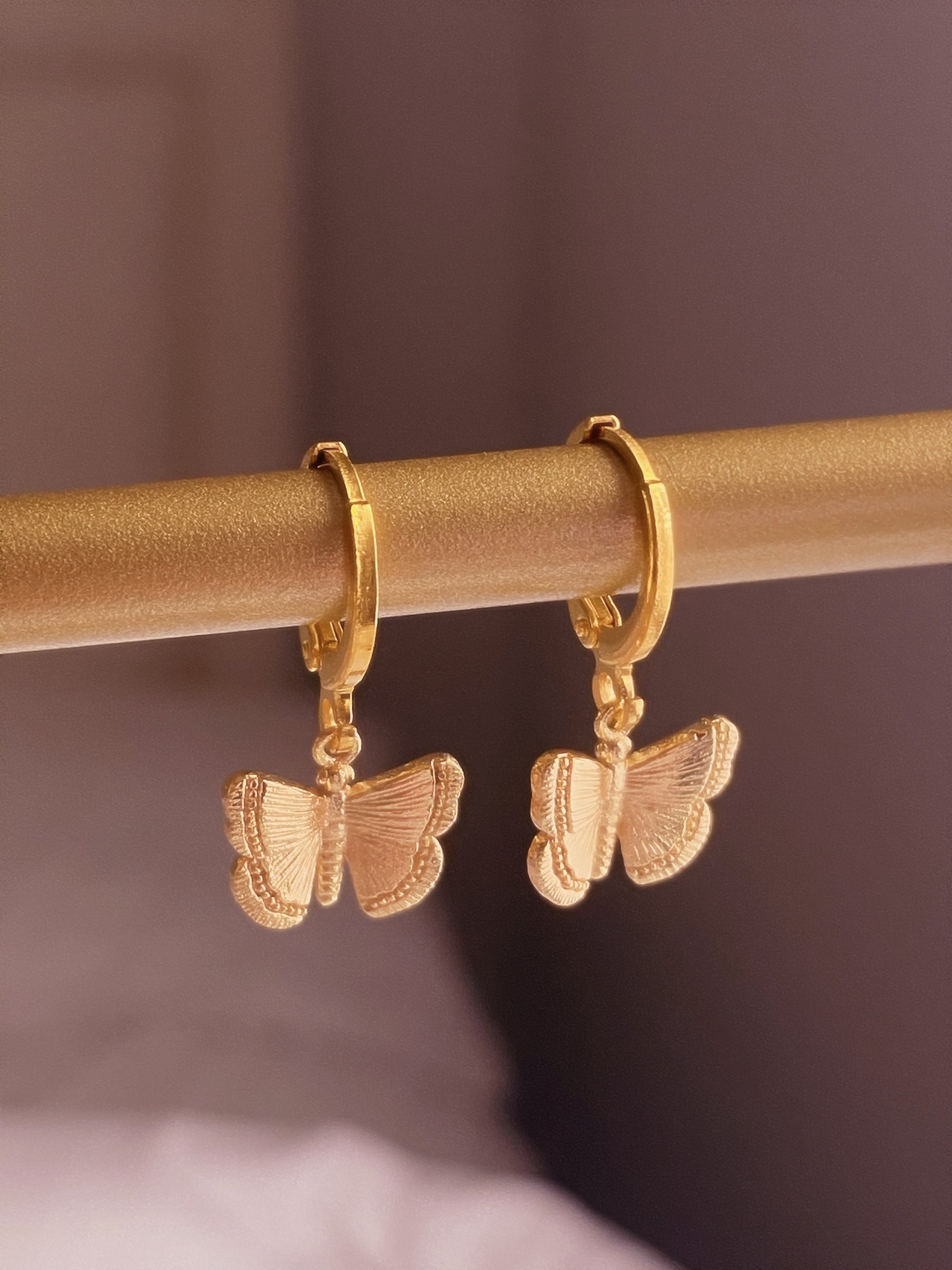 Gold Butterfly Hoops Hoop Earrings Gift for Her Gold Etsy