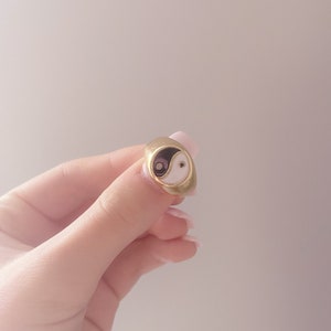 Yin Yang Ring, Gold Ring, Dainty Ring, Gift for Her, Gold Jewelry, Black and White Yin Yang, Trendy Rings