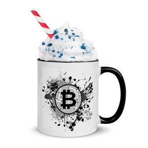 Stylish Bitcoin Mug with Color Inside, Crypto Blockchain Gift