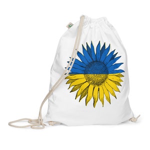 Support Ukraine! Organic cotton Sunflower Drawstring Bag. All Profits Go To Ukraine!