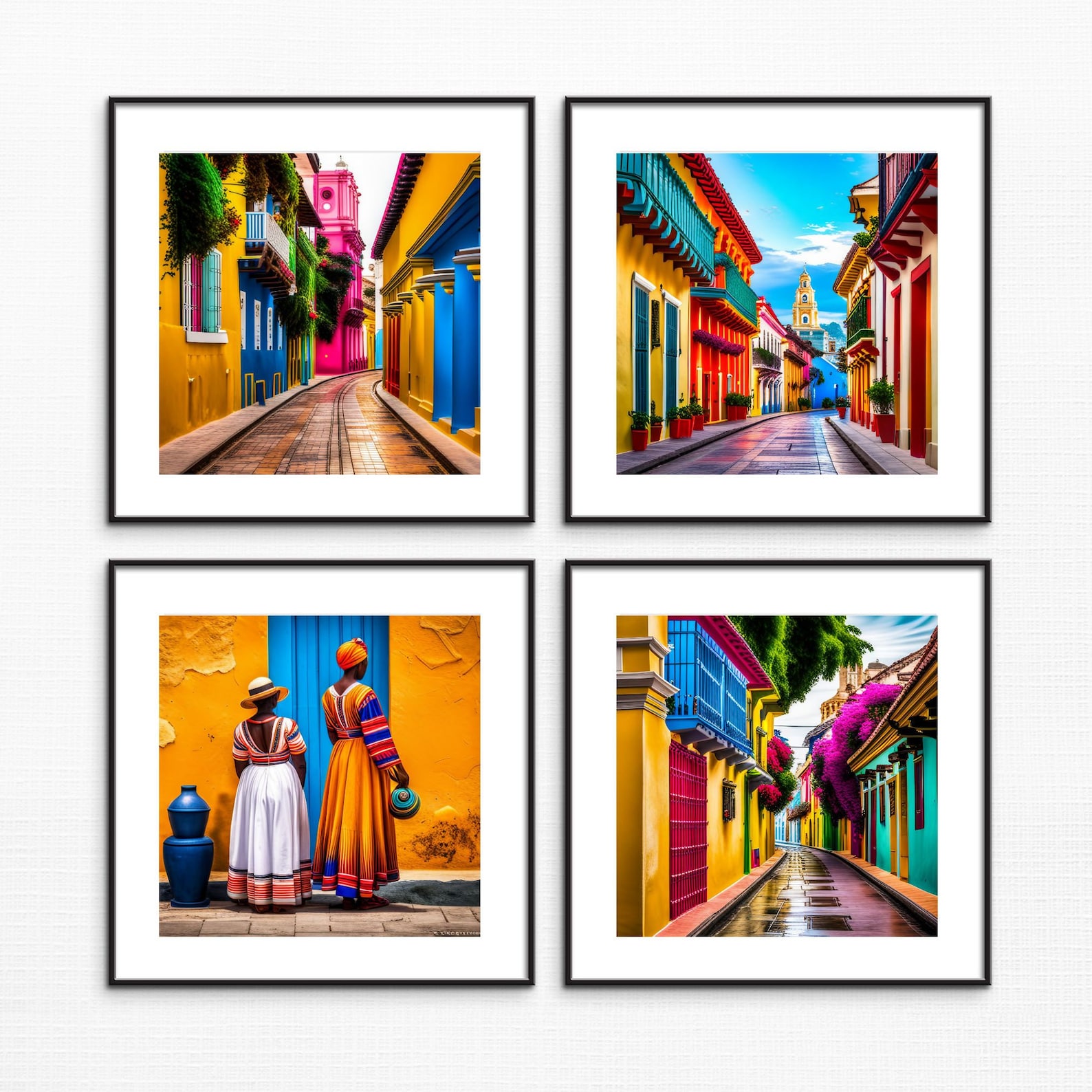 Travel Collection Set of 4 Digital Paintings of Cartagena. Travel Gift