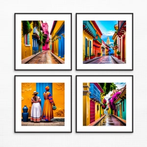 Travel Collection: Set of 4  Digital Paintings of Cartagena. Travel Gift. Wall Decor. Travel Art. Colombia Wall Art