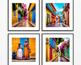 Travel Collection: Set of 4  Digital Paintings of Cartagena. Travel Gift. Wall Decor. Travel Art. Colombia Wall Art