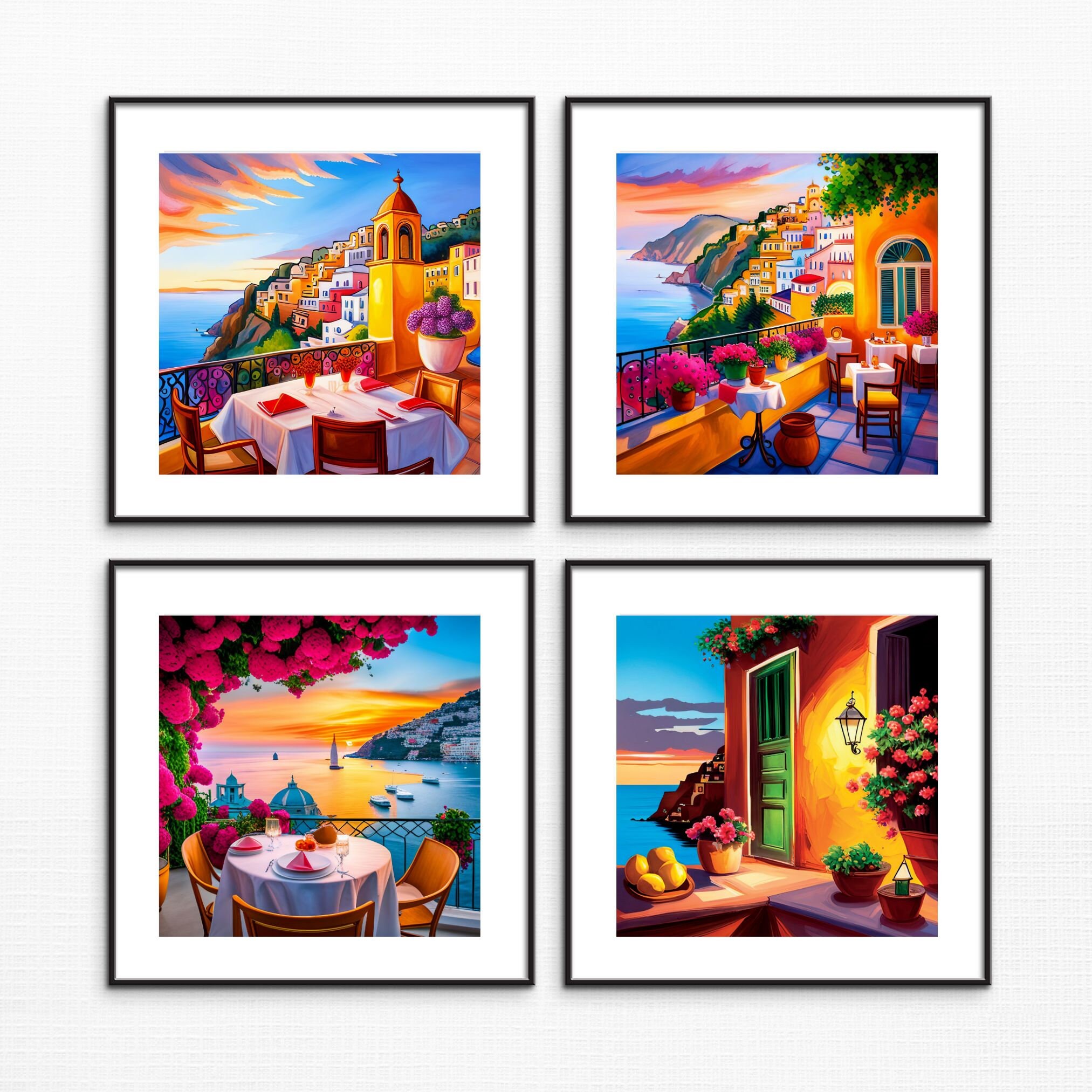 Travel Collection Set of 4 Digital Paintings of Positano, Italy