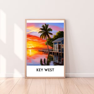 Key West print, Florida travel poster, Key West sunset travel print, Florida wall art, Key West poster, Travel Gift