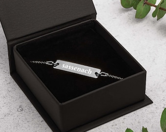 Pulseira elegante com corrente em barra de prata gravada Outlander, pulseira Sassenach