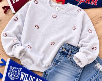 Sudadera de fútbol bordada / Sudadera personalizada de cuello redondo para el día del partido del equipo / Sudadera de fútbol universitaria / Sudadera con espíritu escolar / Otoño