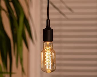 Cord & Bulb Option- Tubular Design Incandescent Bulb  with Black Cord- TT63,