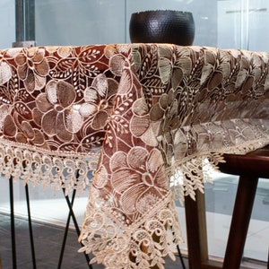 6 Seater / 90 X 60 In Table Cover / Rectangular Embroidered Organza Table Cloth with Lace / Wedding Decor / Festive Decor,