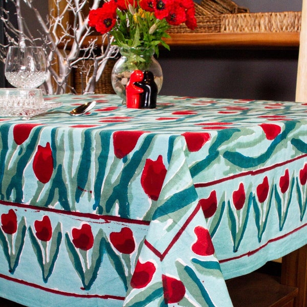 6 Seater / 90 X 60 In / Table Cover / Gift for Mom and Her / Festive Decor / Farmhouse / Cottage / Block Print Cotton Table cloth