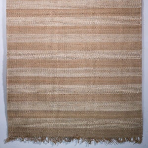 Handmade Flatweave Jute Rug with wide Ivory stripes on Natural colour with fringes 6 X 4, 5 X 8 and 6 X 9,