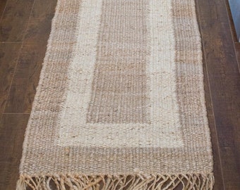 2.5 X 6 Ft, 2.5 X 8 Ft, Jute Runner with Ivory Border / Runner / Natural Fibre Rug,