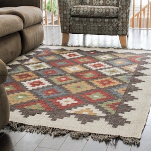 Wool and Jute, Handwoven Traditional Indian Rug, Kilim Rug, Punja Rug, Natural Fibre Rug, FREE SHIPPING