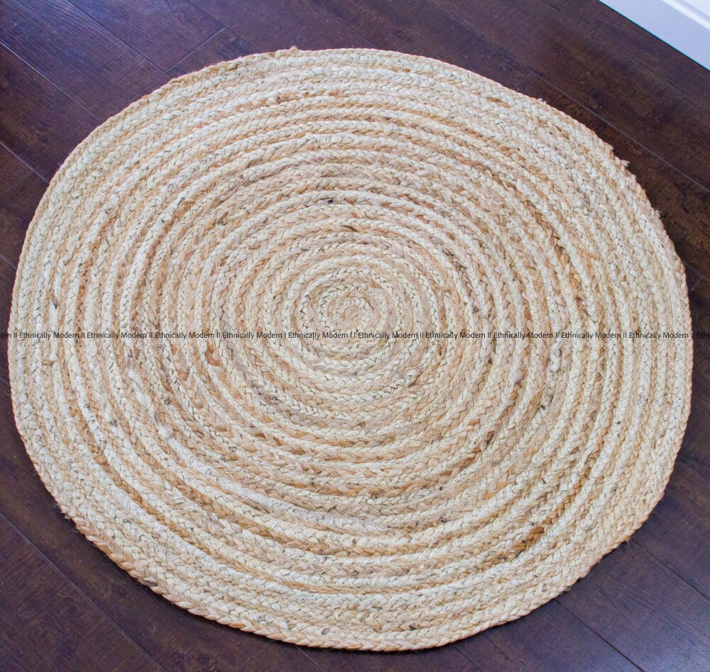 Ivory Jute Loop Rug Braided Ivory and Natural Jute Round Rug, Reversible, Eco Friendly ...