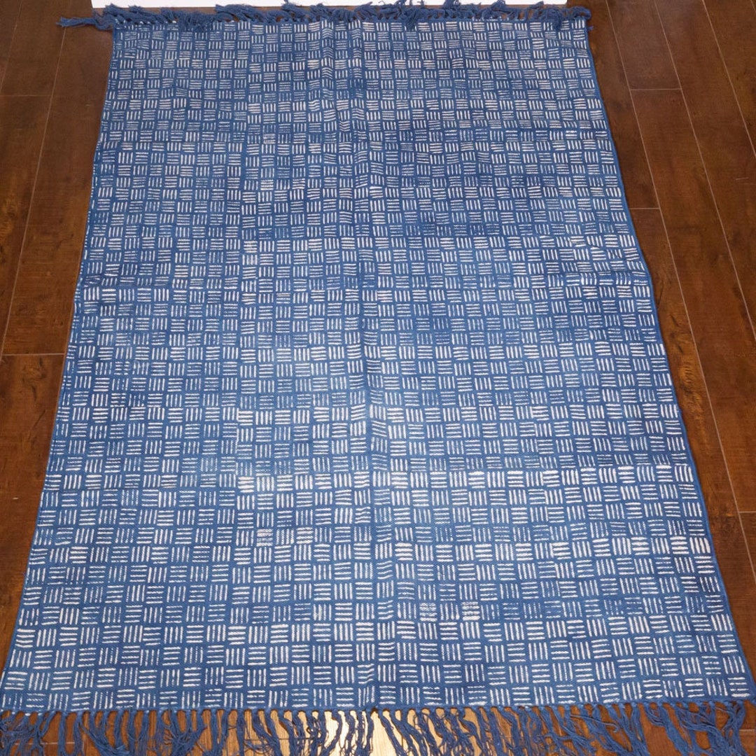 Block Printed Indigo Blue Cotton Rug,, - Etsy