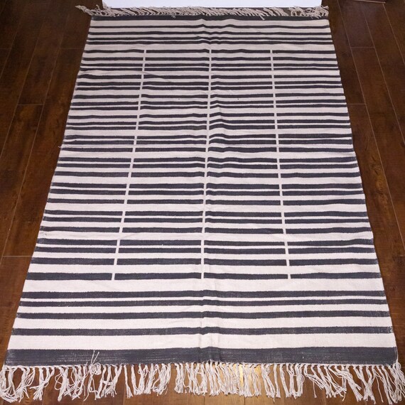 Block Printed Black and White Cotton Rug Etsy UK