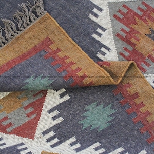 Wool and Jute, Handwoven Traditional Indian Rug, Kilim Rug, Punja Rug, Natural Fibre Rug, FREE SHIPPING,