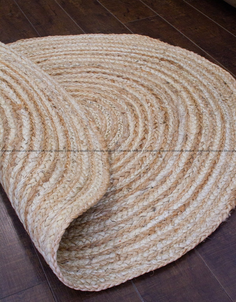 Ivory Jute Loop Rug Braided Ivory and Natural Jute Round Rug, Reversible, Eco Friendly ...