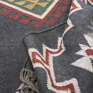 Wool and Jute, Handwoven Traditional Indian Rug, Kilim Rug, Punja Rug, Natural Fibre Rug,