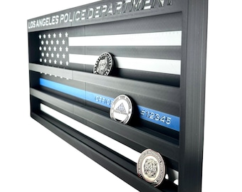 Challenge Coin Holder Wall Mount Thin Line Flag Display Rack for Police Firefighter EMS Military Customizable First Responder Gift Stand Art