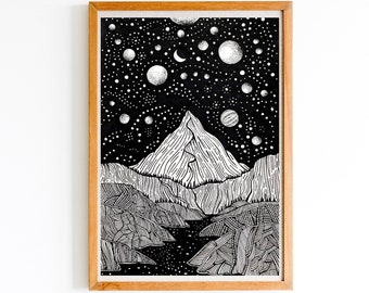 Mountain of Light | Art Print | Ink Art | Gift | Black and White Art | Ink Art Print | Fine Art Print