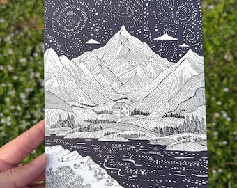 Mountain Home Ink Art Print | Giclee Fine Art