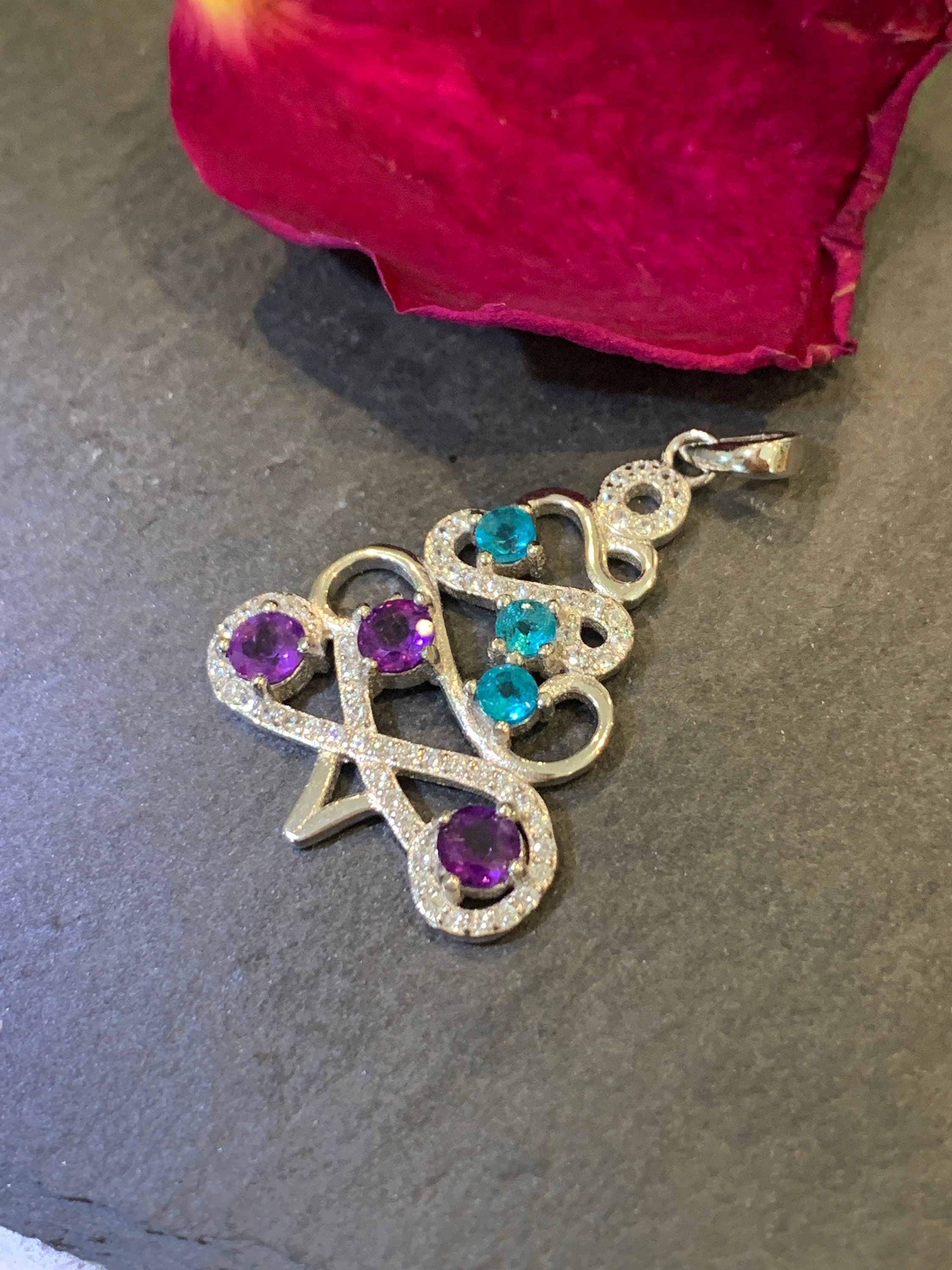 Amethyst Pendant. Christmas Theme/ Tree Pendant Gemstone Necklace,Apatite Blue Gemstone Necklace Natural Theme Gemstone Necklace