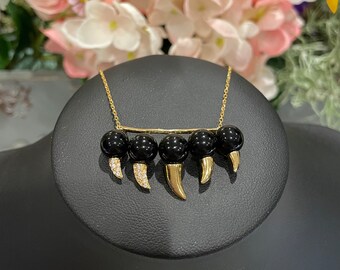Onyx 'Panther Claw' Necklace, Black Onyx Necklace, Handmade Onyx Necklace