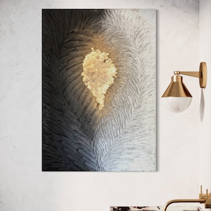 UNIQUE concrete painting "Feather Mirror", 70 x 100 cm High-quality modern art by LuDragona